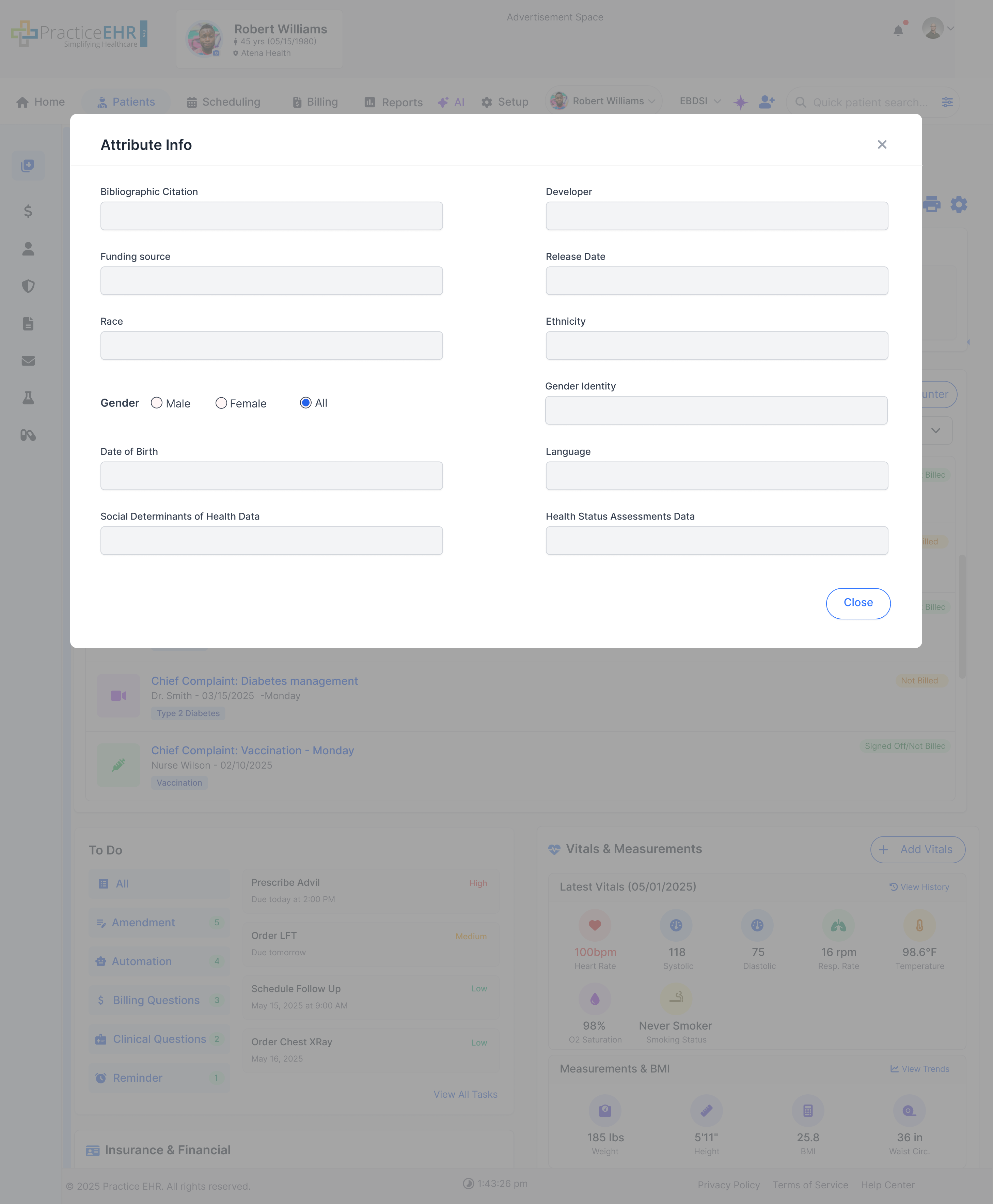 Attribute Info modal